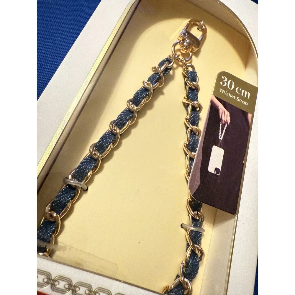 Artikl Wristlet Phone Strap Blue 11.8" Gold Compatible W/all The Smartphones - Picture 3 of 8